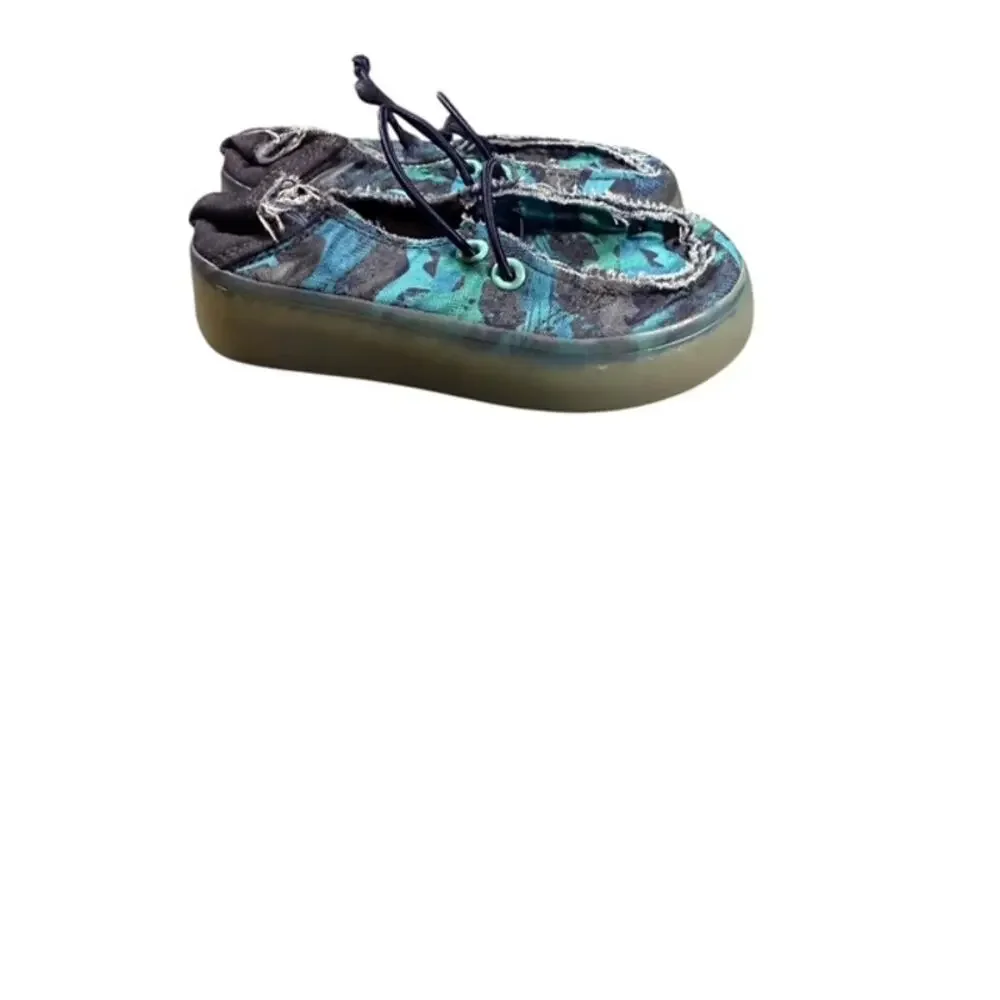 Members Mark Boys Toddler Blue Printed Slip-On Bungee Drawstring Moccasin Shoes